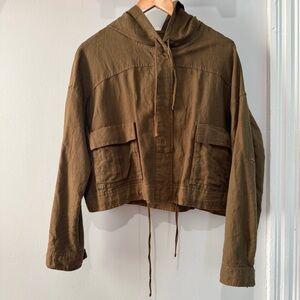 Vintage snap button drawstring strappy lightweight hooded jacket